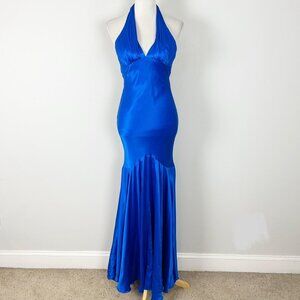 Y2K Cache Silk Long Mermaid Dress Halter Prom Cocktail Glam Size 4 Women's